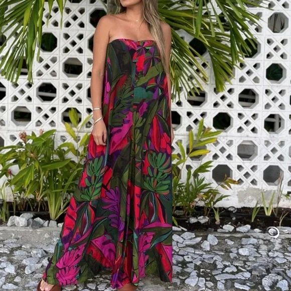 FARM Rio Leafs Strapless Jumpsuit Size XS
